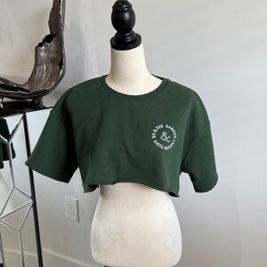 Green Cropped T-Shirt with White Logo